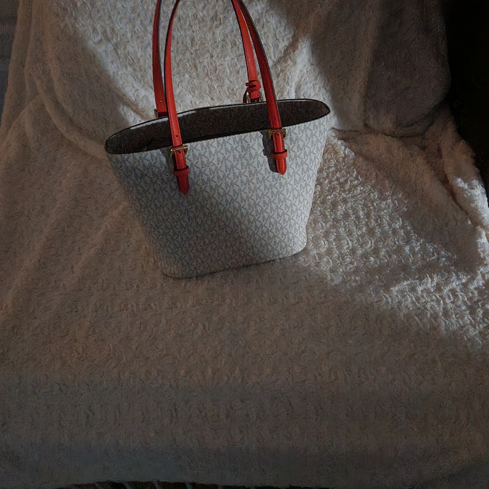 Michael Kors Cream and Orange Tote - Picture 2 of 10